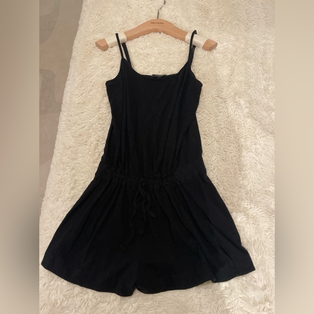 Theory Black Cotton Drawstring Romper – Size S